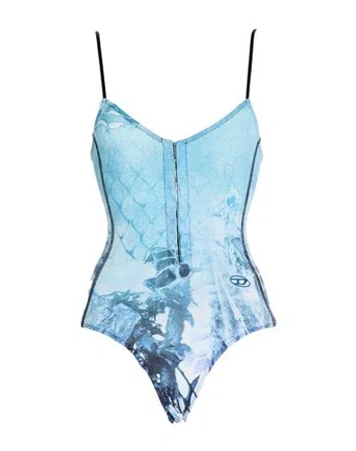 Diesel Woman Bodysuit Azure Size L Nylon, Elastane In Blue