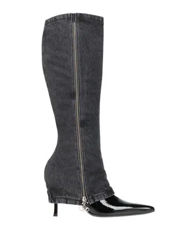Diesel Woman Boot Charcoal Size 8.5 Leather, Textile Fibers In Multi