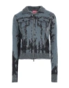 Diesel Woman Cardigan Slate Blue Size M Mohair Wool, Nylon, Wool In Blue