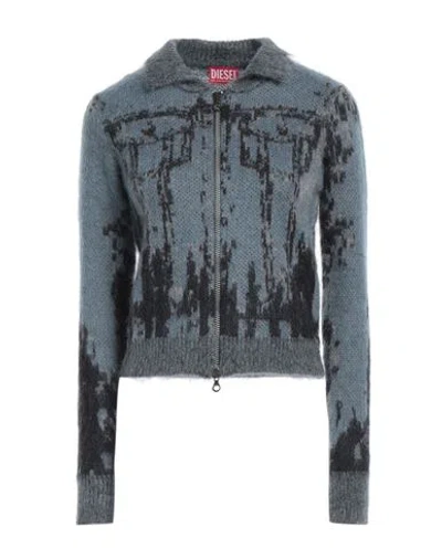 Diesel Woman Cardigan Slate Blue Size M Mohair Wool, Nylon, Wool