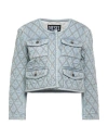 Diesel Woman Denim Outerwear Sky Blue Size L Cotton, Elastane