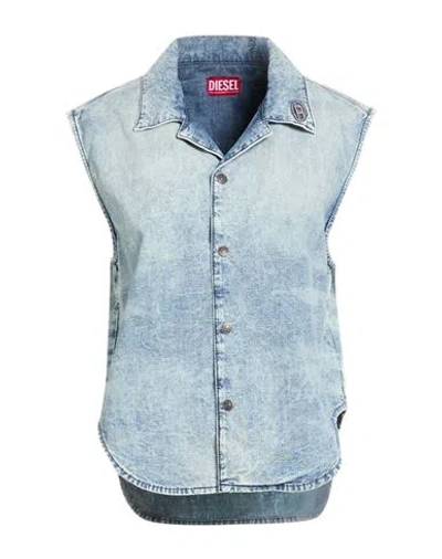 Diesel Woman Denim Shirt Blue Size L Cotton In Multi
