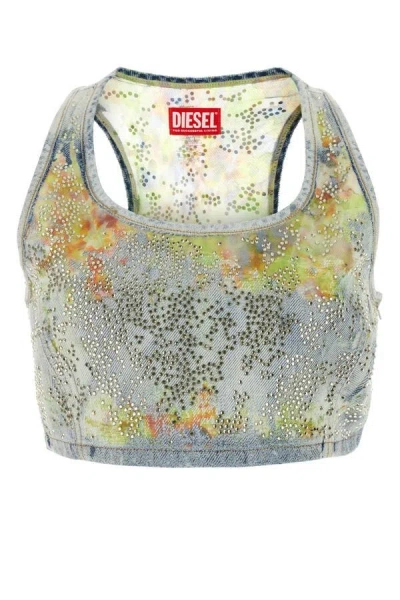 DIESEL DIESEL WOMEN EMBELLISHED DENIM DE-DETOP-FSE CROP-TOP