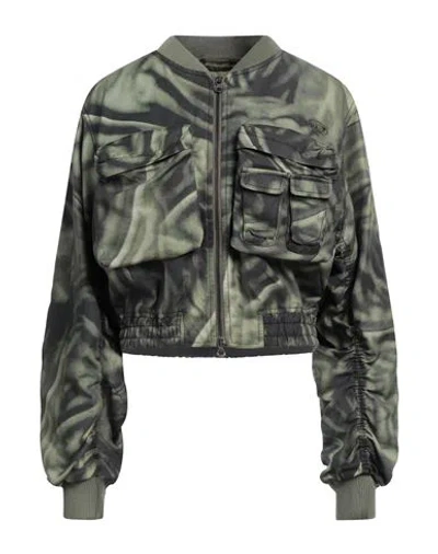 Diesel Woman Jacket Military Green Size 10 Lyocell
