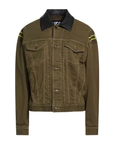 Diesel Woman Jacket Military Green Size L Cotton, Elastane, Goat Skin