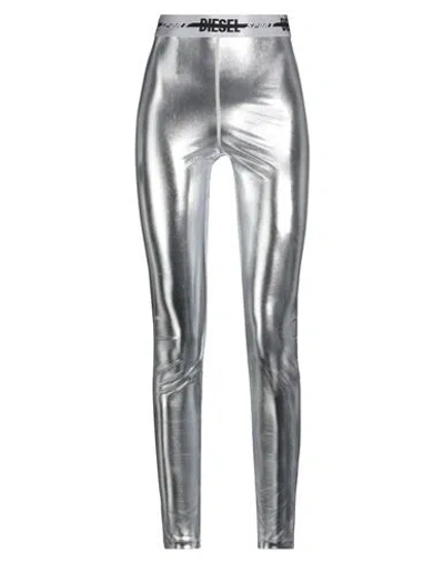Diesel Woman Leggings Silver Size Xl Polyester, Elastane, Polyamide In Gray