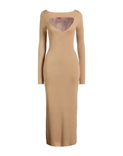 Diesel Woman Midi Dress Beige Size S Wool In Brown