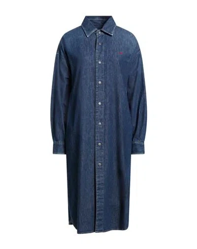 Diesel Woman Midi Dress Blue Size L Cotton