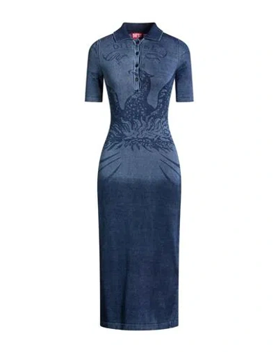 Diesel Woman Midi Dress Blue Size L Cotton