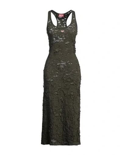 Diesel Woman Midi Dress Military Green Size L Cotton, Polyester, Elastane