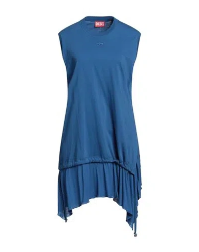 Diesel Woman Mini Dress Blue Size L Cotton