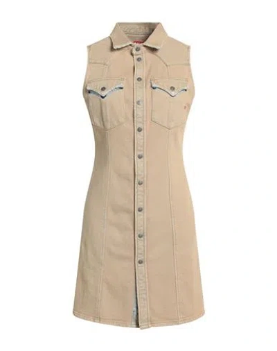 Diesel Woman Mini Dress Camel Size S Cotton, Elastane In Beige
