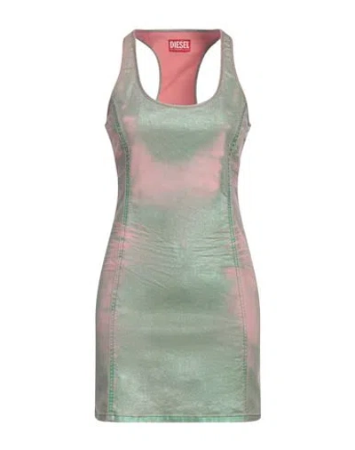 Diesel Woman Mini Dress Green Size L Cotton, Elastane, Polyester