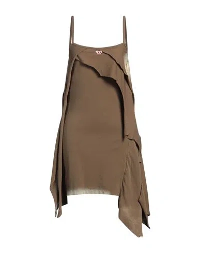 Diesel Woman Mini Dress Khaki Size L Cotton In Beige
