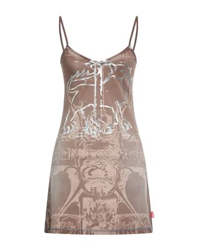 Diesel Woman Mini Dress Taupe Size L Cotton, Elastane In Brown