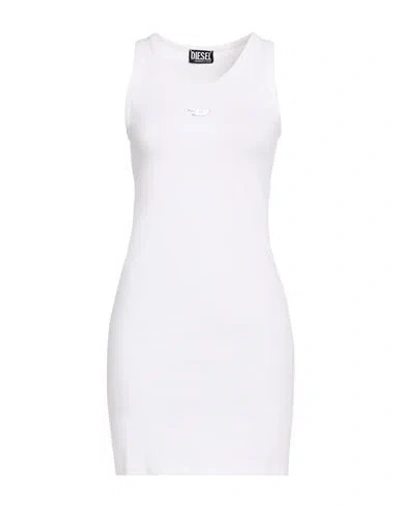 Diesel Woman Mini Dress White Size L Cotton, Elastane