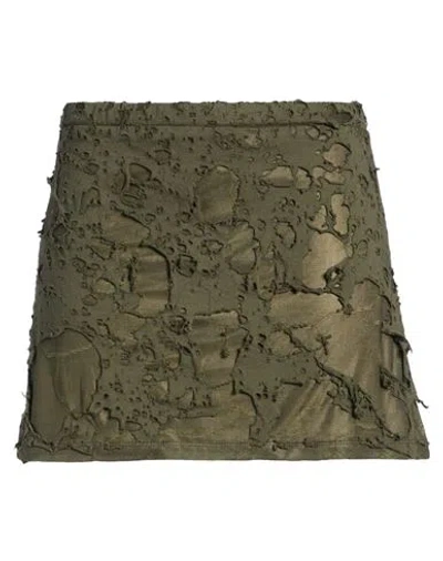 Diesel Woman Mini Skirt Military Green Size L Cotton, Polyester, Elastane