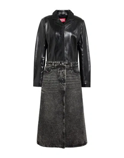 Diesel Woman Overcoat & Trench Coat Black Size 10 Sheepskin, Cotton