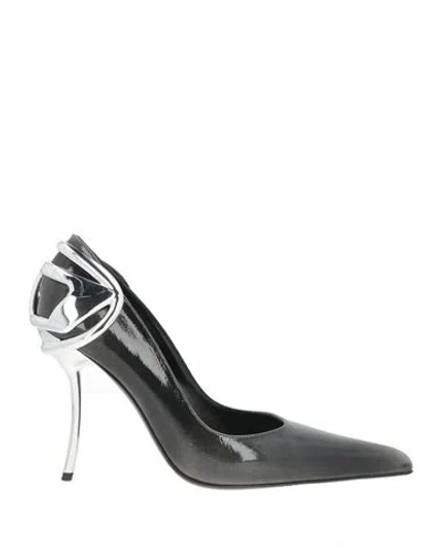 Diesel Woman Pumps Charcoal Size 7.5 Leather In Black