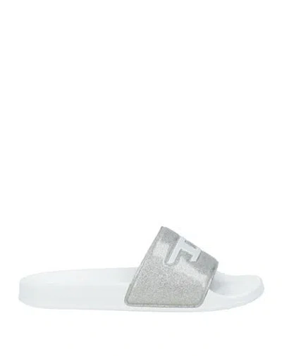 Diesel Woman Sandals Silver Size 8.5 Textile Fibers