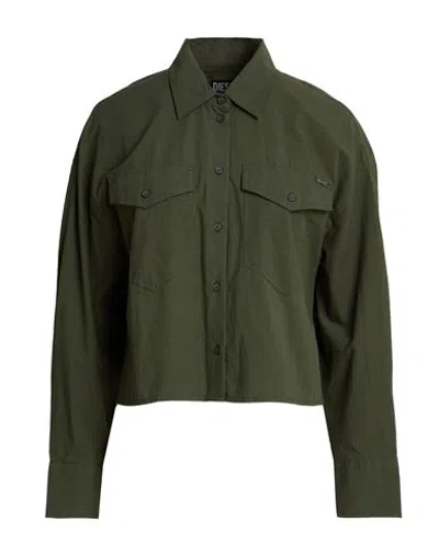 Diesel Woman Shirt Military Green Size Xl Cotton
