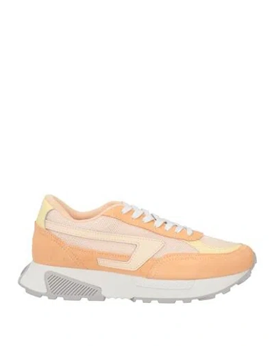 Diesel Woman Sneakers Apricot Size 8 Leather, Textile Fibers In Orange