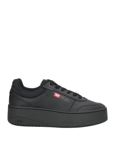 Diesel Woman Sneakers Black Size 8 Cow Leather, Textile Fibers