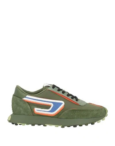 Diesel Woman Sneakers Green Size 5 Soft Leather, Textile Fibers