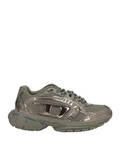 Diesel Woman Sneakers Military Green Size 8 Textile Fibers In Animal Print