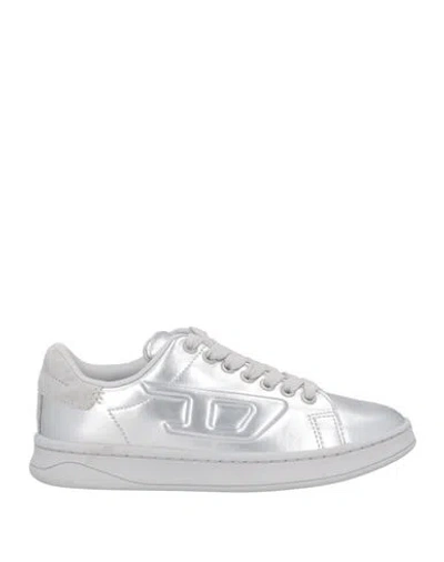 Diesel Woman Sneakers Silver Size 6 Polyurethane, Cowhide
