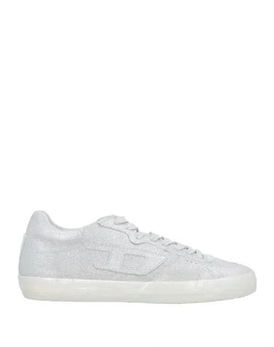 Diesel Woman Sneakers Silver Size 8 Cow Leather, Polyester, Elastane
