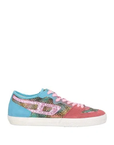 Diesel Woman Sneakers Sky Blue Size 8.5 Leather, Textile Fibers