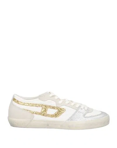 Diesel Woman Sneakers White Size 8 Textile Fibers, Leather