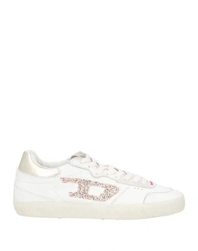 Diesel Woman Sneakers White Size 8.5 Leather, Textile Fibers In Multi