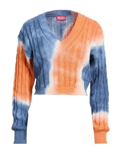 Diesel Woman Sweater Orange Size L Cotton In Blue