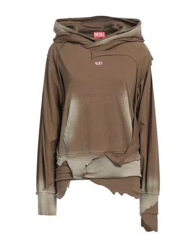 Diesel Woman Sweatshirt Khaki Size L Cotton In Beige