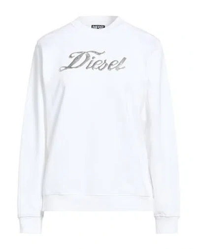 Diesel Red Tag Brushed Cotton Sweatshirt With Lamè Print Grösse M In White