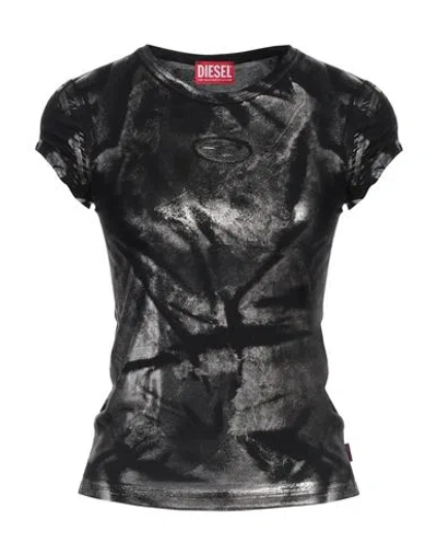 Diesel Woman T-shirt Black Size L Modal, Elastane