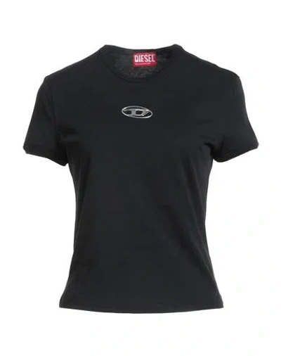 Diesel Women Black T-shirt With Logo On The Front And Ribbed Design In Cotton Woman
