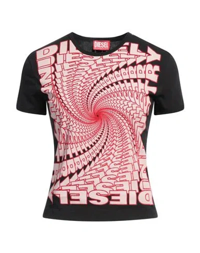 Diesel Woman T-shirt Black Size L Cotton, Nylon