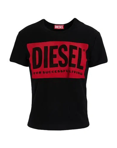 Diesel Woman T-shirt Black Size S Cotton, Polyester, Elastane