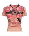Diesel Red Tag Printed T-uncutiecrew-neck T-shirt With Rhinestone In Pink
