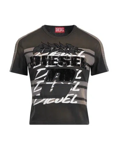 Diesel Woman T-shirt Charcoal Size L Cotton