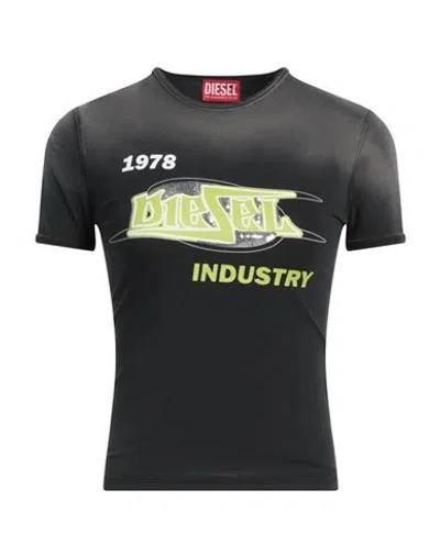 Diesel Woman T-shirt Charcoal Size L Cotton, Elastane