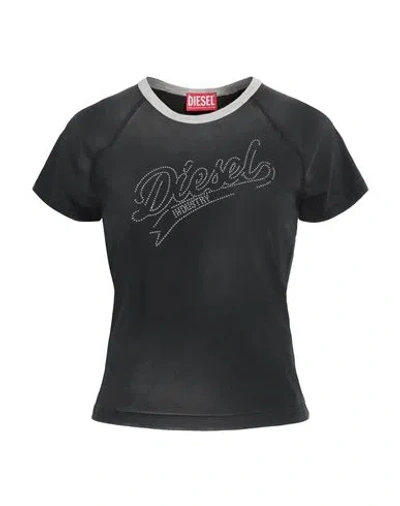 Diesel Woman T-shirt Charcoal Size L Cotton, Elastane In Grey