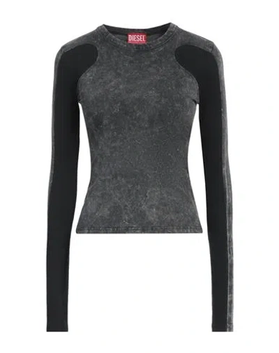 Diesel Woman T-shirt Charcoal Size L Cotton, Elastane In Grey