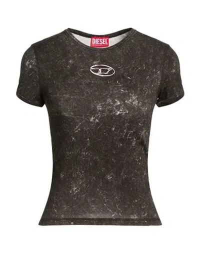 Diesel Woman T-shirt Charcoal Size L Rayon, Elastane In Gray