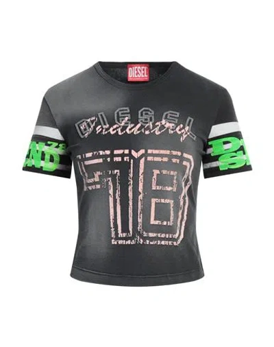 Diesel Woman T-shirt Charcoal Size L Cotton, Elastane In Grey