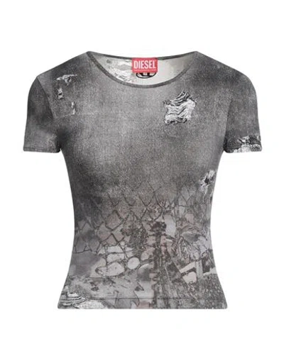 Diesel Woman T-shirt Charcoal Size M Polyamide, Elastane In Grey