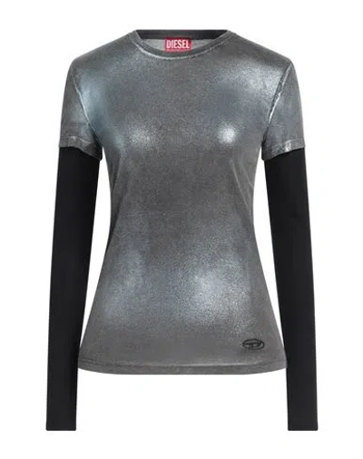 Diesel Woman T-shirt Charcoal Size M Viscose, Rayon In Grey